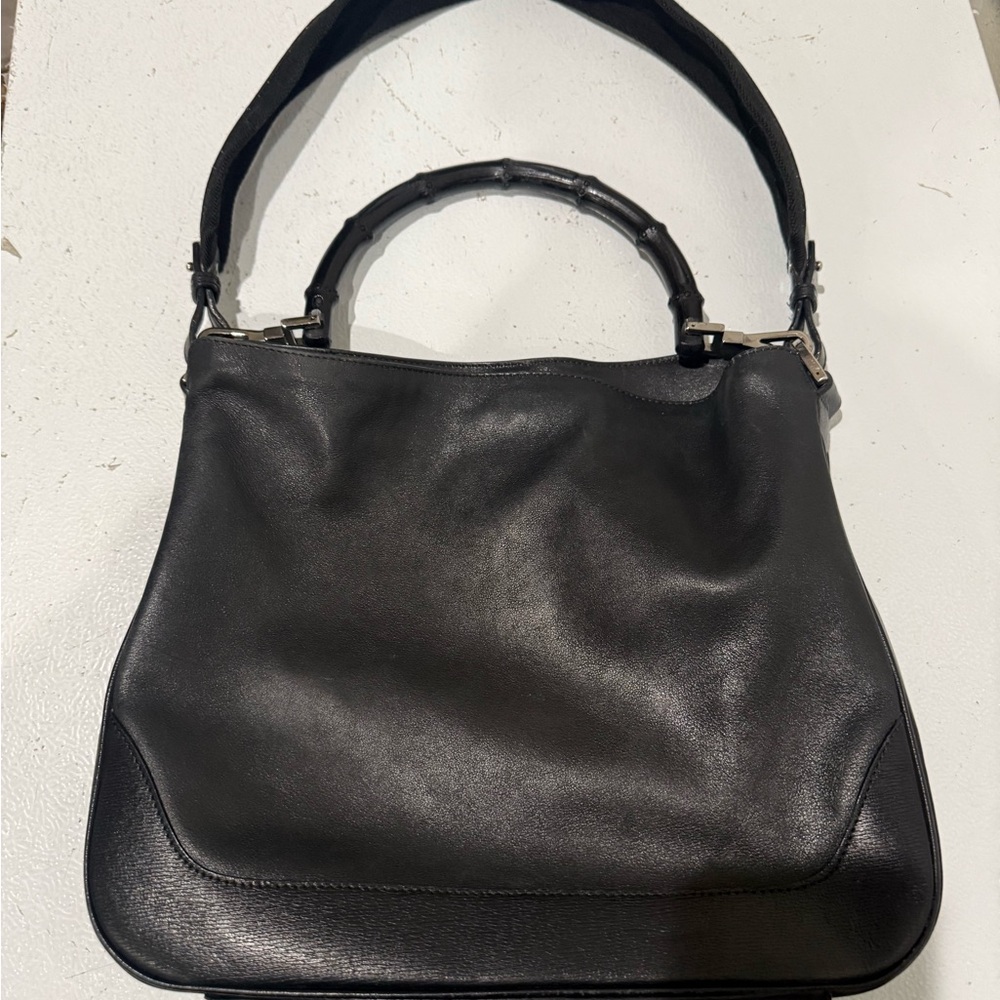 Authentic Gucci - 2-Way Bamboo Shoulder Bag - Black